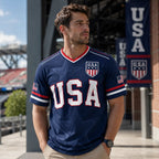 🇺🇸 USA Liberty Soccer Jersey – Patriotic American Flag V-Neck Football Shirt | Red White Blue Statue of Liberty Fan Jersey for Men & Women