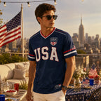 🇺🇸 USA Liberty Soccer Jersey – Patriotic American Flag V-Neck Football Shirt | Red White Blue Statue of Liberty Fan Jersey for Men & Women