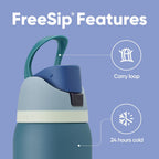 Owala FreeSip Insulated Stainless Steel Water Bottle with Straw, BPA-Free Sports Water Bottle, Great for Travel, 24 Oz, Denim