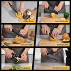 E-far Knife Set, 15-Piece Kitchen Knife Block Set with Sharpener, High Carbon Steel Chef Paring Steak Knives with Ergonomic Non-Slip Handle, Anti-Rust & Razor Sharp, Black