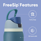 Owala FreeSip Insulated Stainless Steel Water Bottle with Straw, BPA-Free Sports Water Bottle, Great for Travel, 24 Oz, Denim
