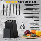 E-far Knife Set, 15-Piece Kitchen Knife Block Set with Sharpener, High Carbon Steel Chef Paring Steak Knives with Ergonomic Non-Slip Handle, Anti-Rust & Razor Sharp, Black