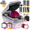 Yusshn Vegetable Chopper,12-in-1 Multifunctional Food Chopper,Professional Onion Chopper with 7 Blades,Vegetable Cutter with Container for Salad,Potato,Carrot,and Garlic; Essential Kitchen Tool(Grey)