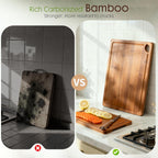 Astercook Deep-Carbonized Bamboo Cutting Boards for Kitchen with Wood Storage Stand, Reversible Charcuterie & Chopping Boards with Juice Grooves and Easy-Grip Handles, Mothers Day Gifts