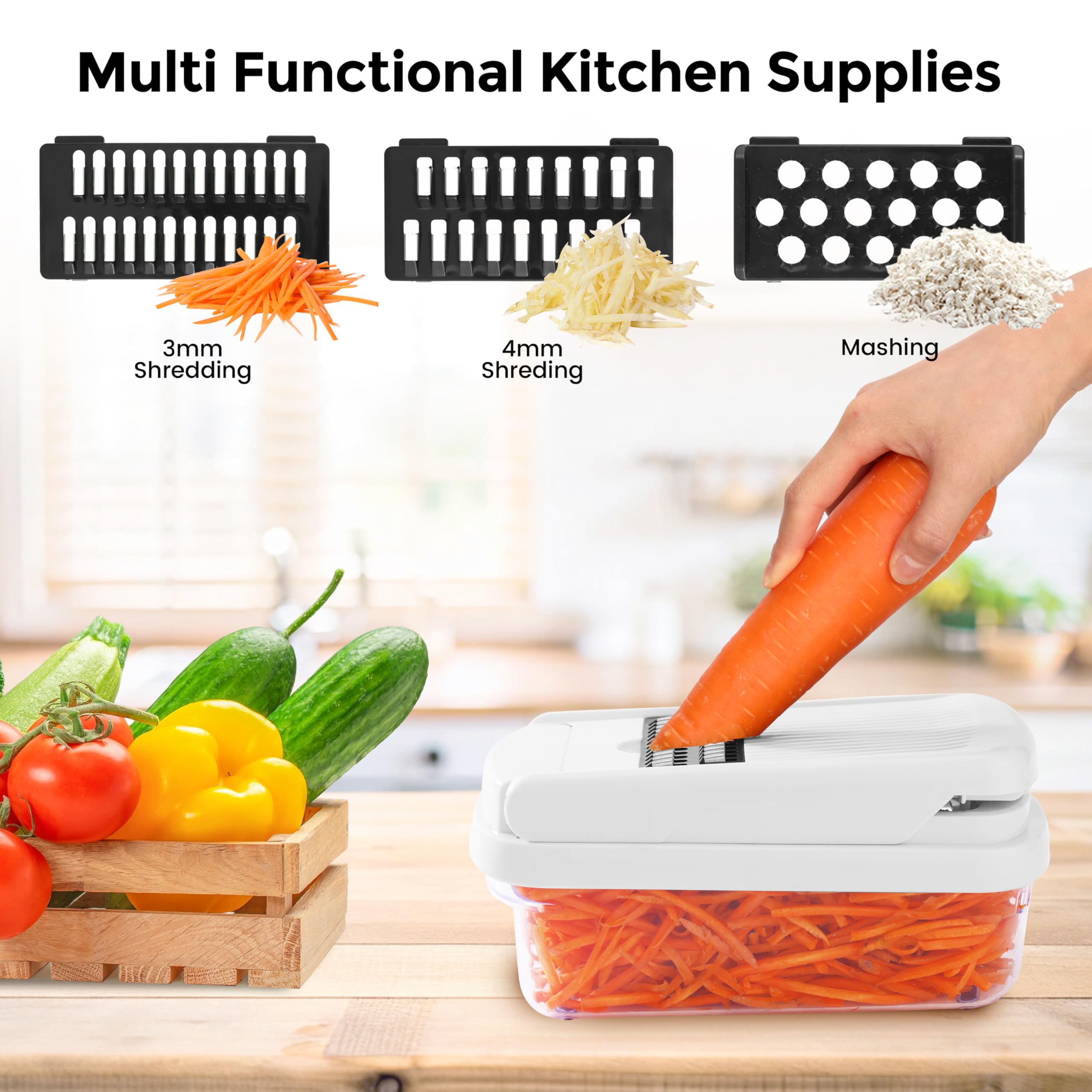 Yusshn Vegetable Chopper,12-in-1 Multifunctional Food Chopper,Professional Onion Chopper with 7 Blades,Vegetable Cutter with Container for Salad,Potato,Carrot,and Garlic; Essential Kitchen Tool(Grey)