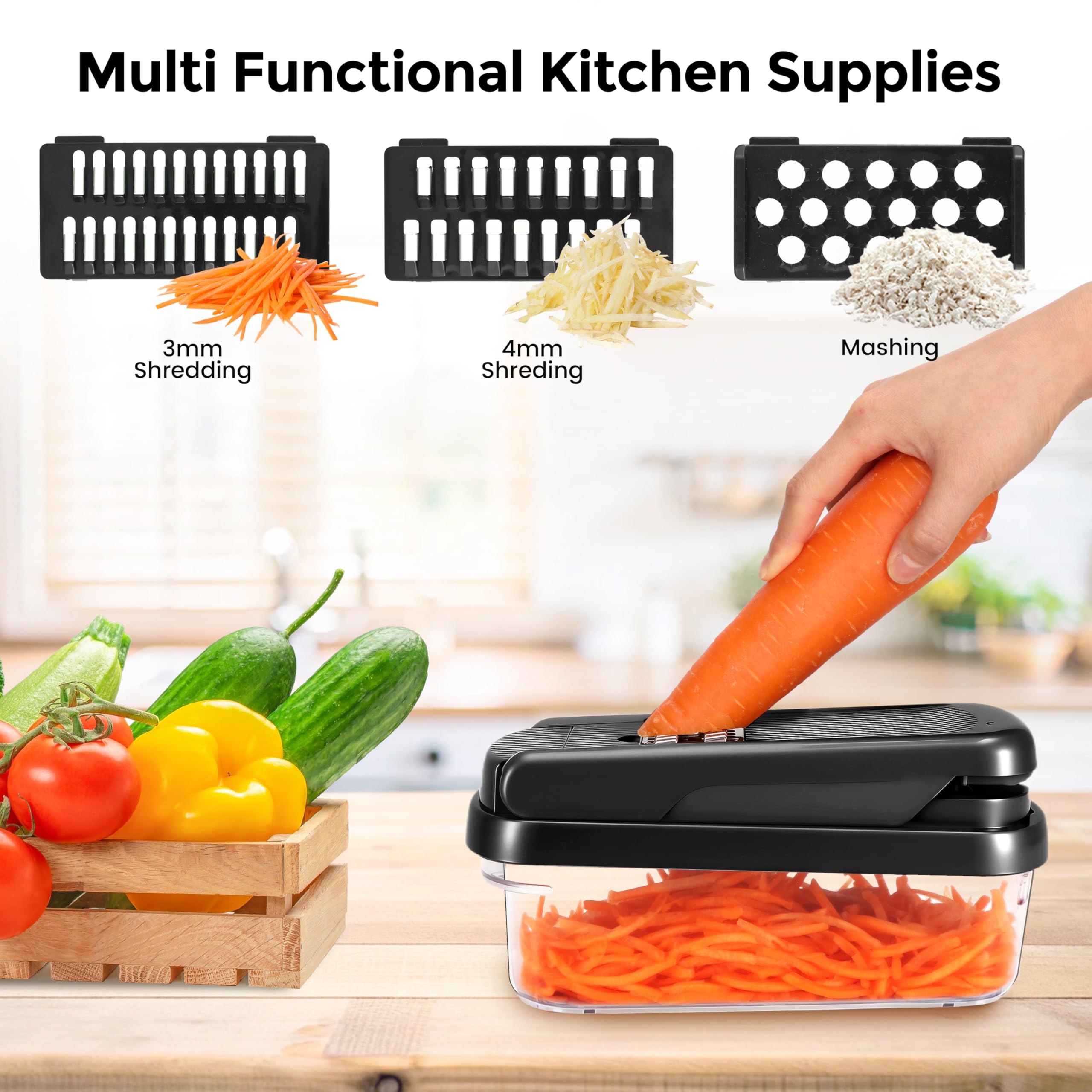 Yusshn Vegetable Chopper,12-in-1 Multifunctional Food Chopper,Professional Onion Chopper with 7 Blades,Vegetable Cutter with Container for Salad,Potato,Carrot,and Garlic; Essential Kitchen Tool(Grey)