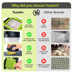 Yusshn Vegetable Chopper,12-in-1 Multifunctional Food Chopper,Professional Onion Chopper with 7 Blades,Vegetable Cutter with Container for Salad,Potato,Carrot,and Garlic; Essential Kitchen Tool(Grey)