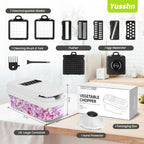 Yusshn Vegetable Chopper,12-in-1 Multifunctional Food Chopper,Professional Onion Chopper with 7 Blades,Vegetable Cutter with Container for Salad,Potato,Carrot,and Garlic; Essential Kitchen Tool(Grey)