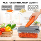 Yusshn Vegetable Chopper,12-in-1 Multifunctional Food Chopper,Professional Onion Chopper with 7 Blades,Vegetable Cutter with Container for Salad,Potato,Carrot,and Garlic; Essential Kitchen Tool(Grey)