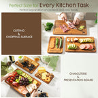 Astercook Deep-Carbonized Bamboo Cutting Boards for Kitchen with Wood Storage Stand, Reversible Charcuterie & Chopping Boards with Juice Grooves and Easy-Grip Handles, Mothers Day Gifts