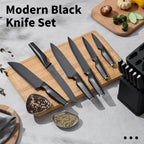 E-far Knife Set, 15-Piece Kitchen Knife Block Set with Sharpener, High Carbon Steel Chef Paring Steak Knives with Ergonomic Non-Slip Handle, Anti-Rust & Razor Sharp, Black