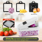 Yusshn Vegetable Chopper,12-in-1 Multifunctional Food Chopper,Professional Onion Chopper with 7 Blades,Vegetable Cutter with Container for Salad,Potato,Carrot,and Garlic; Essential Kitchen Tool(Grey)