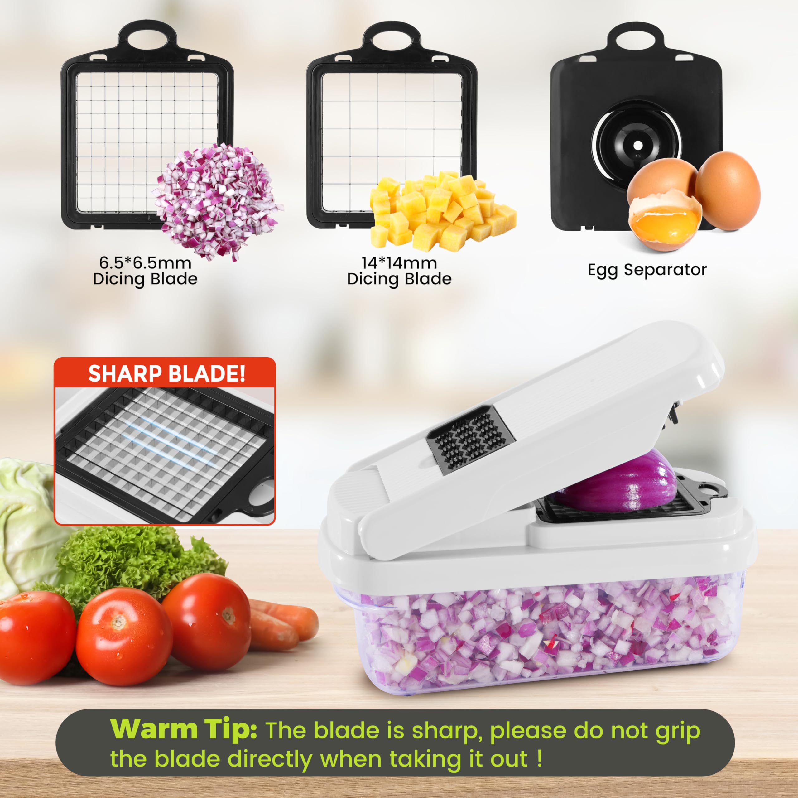 Yusshn Vegetable Chopper,12-in-1 Multifunctional Food Chopper,Professional Onion Chopper with 7 Blades,Vegetable Cutter with Container for Salad,Potato,Carrot,and Garlic; Essential Kitchen Tool(Grey)