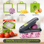 Yusshn Vegetable Chopper,12-in-1 Multifunctional Food Chopper,Professional Onion Chopper with 7 Blades,Vegetable Cutter with Container for Salad,Potato,Carrot,and Garlic; Essential Kitchen Tool(Grey)
