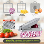 Yusshn Vegetable Chopper,12-in-1 Multifunctional Food Chopper,Professional Onion Chopper with 7 Blades,Vegetable Cutter with Container for Salad,Potato,Carrot,and Garlic; Essential Kitchen Tool(Grey)