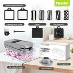Yusshn Vegetable Chopper,12-in-1 Multifunctional Food Chopper,Professional Onion Chopper with 7 Blades,Vegetable Cutter with Container for Salad,Potato,Carrot,and Garlic; Essential Kitchen Tool(Grey)