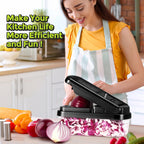 Yusshn Vegetable Chopper,12-in-1 Multifunctional Food Chopper,Professional Onion Chopper with 7 Blades,Vegetable Cutter with Container for Salad,Potato,Carrot,and Garlic; Essential Kitchen Tool(Grey)