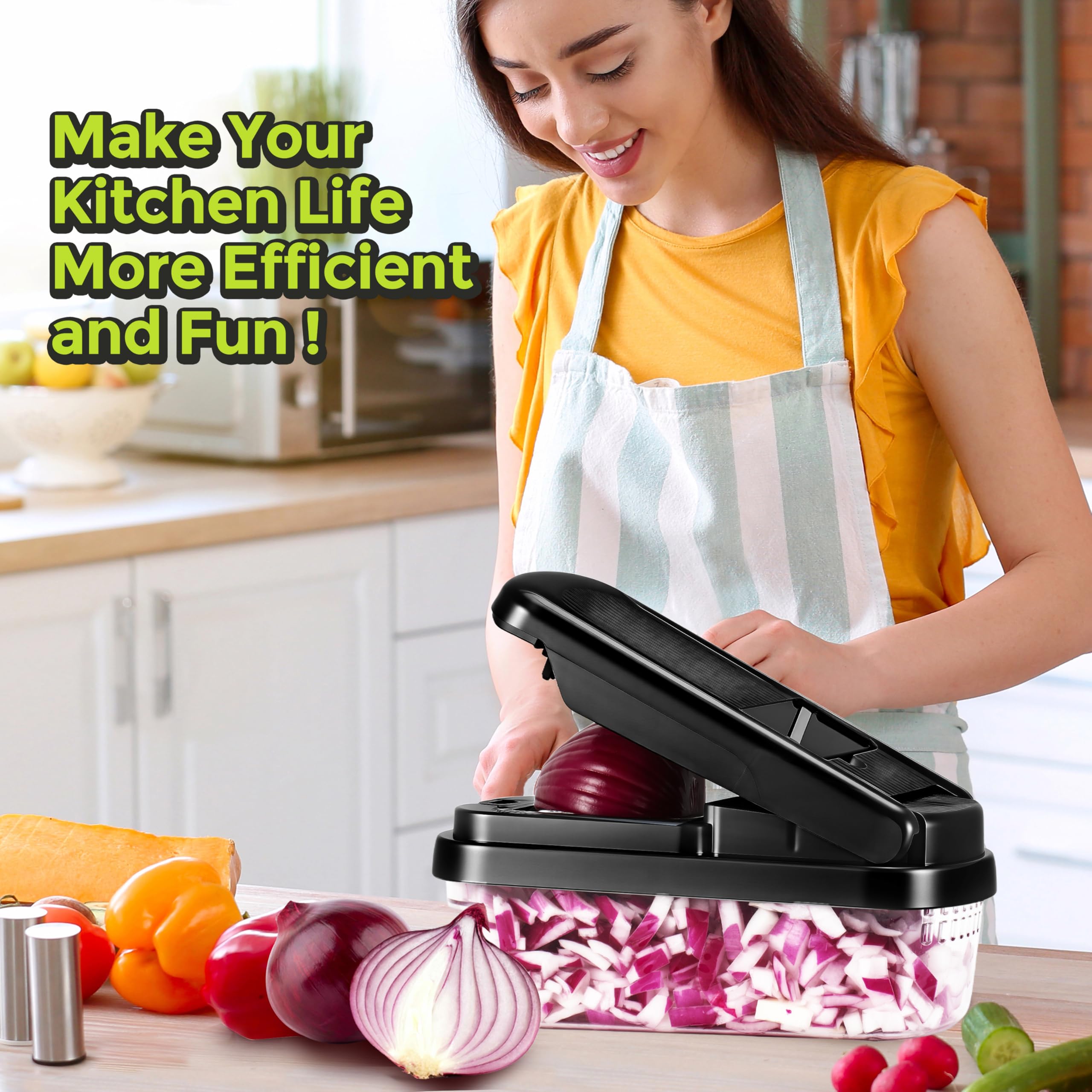 Yusshn Vegetable Chopper,12-in-1 Multifunctional Food Chopper,Professional Onion Chopper with 7 Blades,Vegetable Cutter with Container for Salad,Potato,Carrot,and Garlic; Essential Kitchen Tool(Grey)