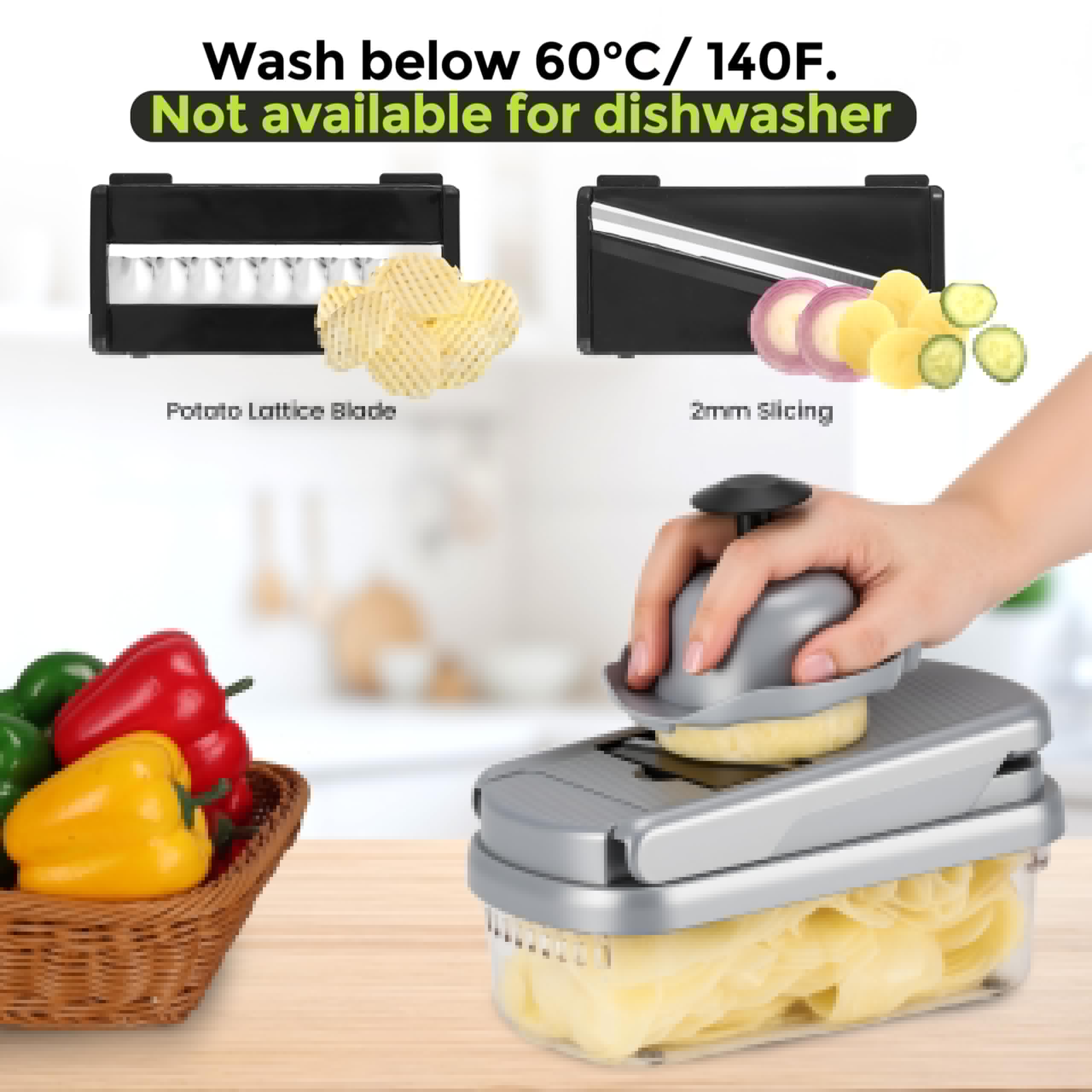 Yusshn Vegetable Chopper,12-in-1 Multifunctional Food Chopper,Professional Onion Chopper with 7 Blades,Vegetable Cutter with Container for Salad,Potato,Carrot,and Garlic; Essential Kitchen Tool(Grey)