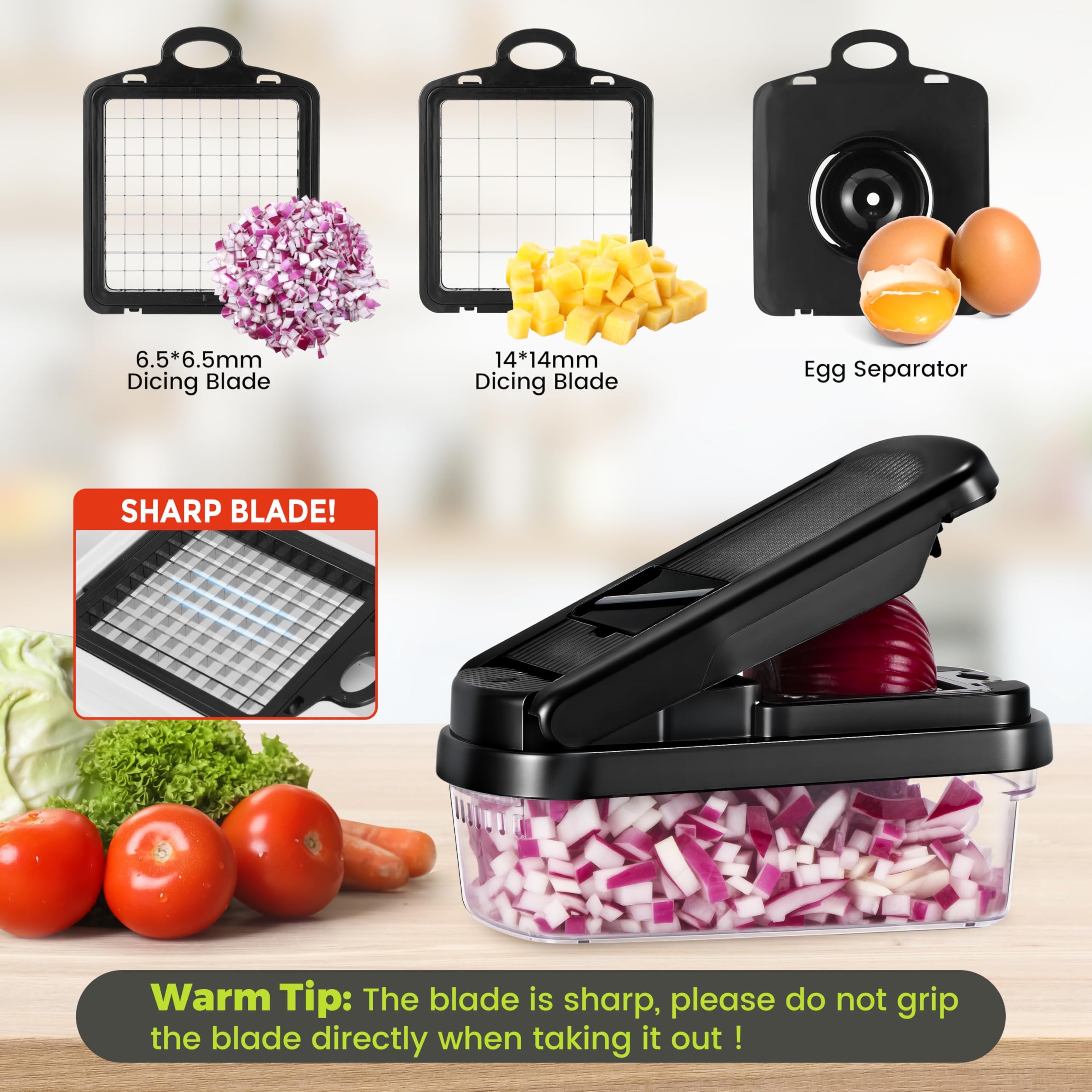 Yusshn Vegetable Chopper,12-in-1 Multifunctional Food Chopper,Professional Onion Chopper with 7 Blades,Vegetable Cutter with Container for Salad,Potato,Carrot,and Garlic; Essential Kitchen Tool(Grey)