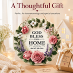 [Father's Day Gift] "God Bless This Home" Round Wooden Sign, Wreath Wall Decoration, Farmhouse Style Front Door Hanging, Inspirational Home Decor, Christian Welcome Sign, Suitable for Porch, Living Room, Housewarming Gift