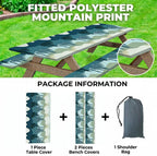 Stretch Tablecloth with Bench Covers & Carrying Bag - Waterproof Polyester Picnic Table Cover Set for Outdoor Patio Furniture