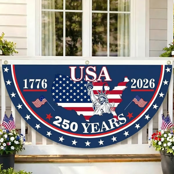 🗽USA 250th Anniversary Patriotic Fan Flag – Half-Round Porch Banner for 2026 Celebration🦅