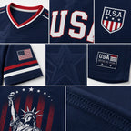 🇺🇸 USA Liberty Soccer Jersey – Patriotic American Flag V-Neck Football Shirt | Red White Blue Statue of Liberty Fan Jersey for Men & Women