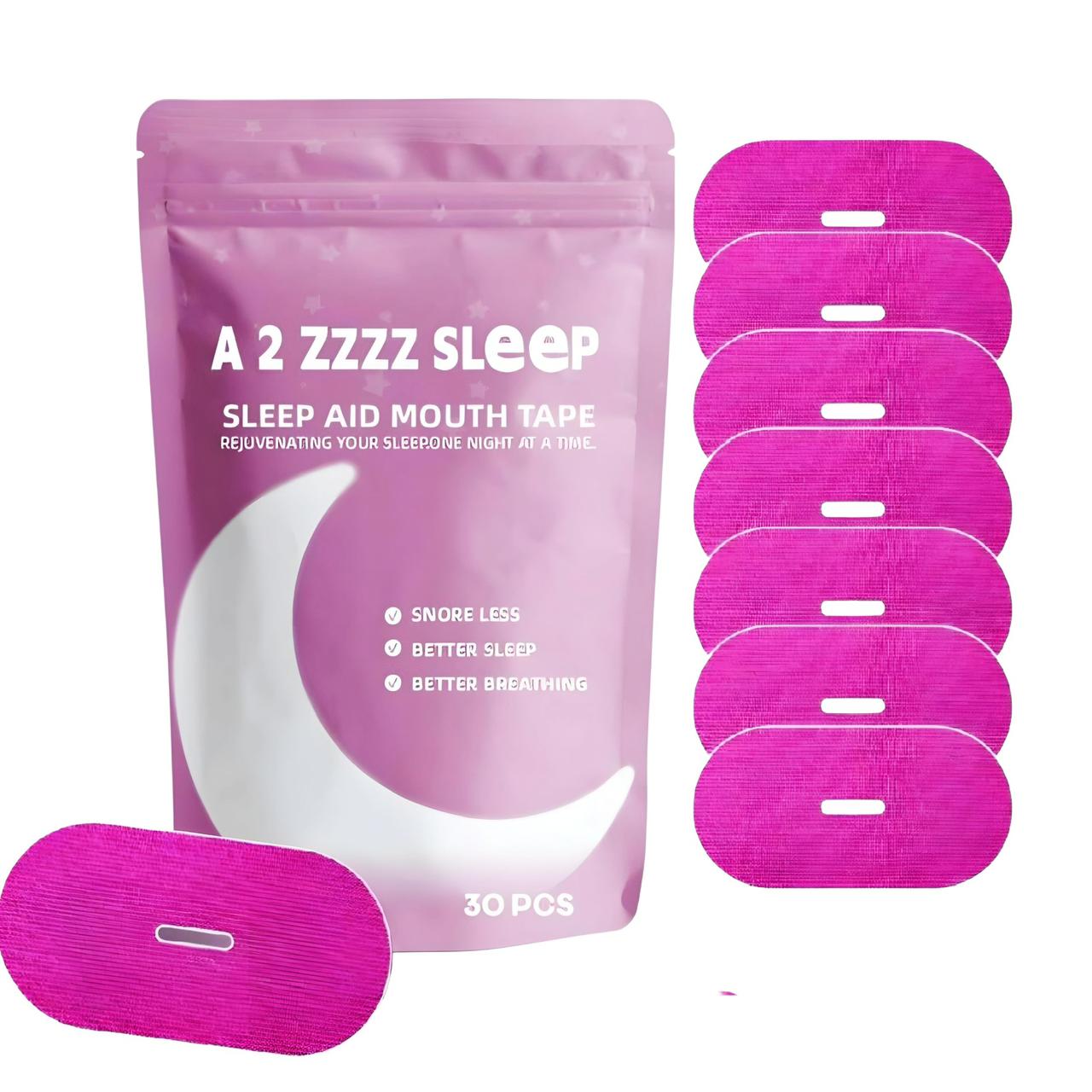 Pink sleep aid mouth tape packaging with 30 tapes on a white background
